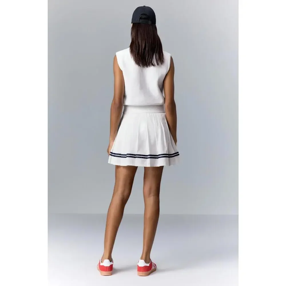 Polo Ralph Lauren White Stretch High-Waisted Pleated Skort Size L with Stain